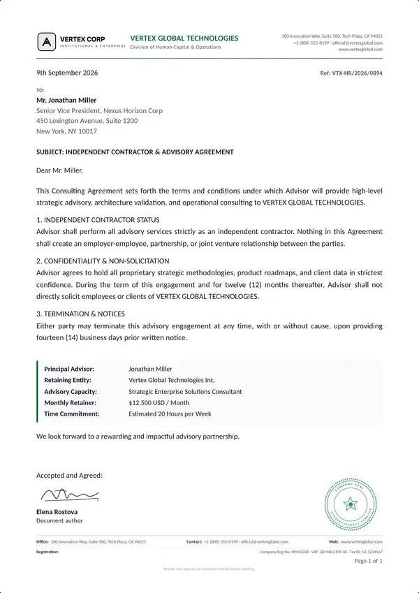 Consulting Agreement template example