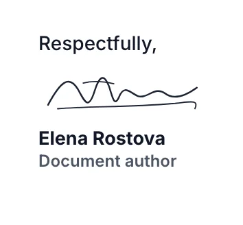 Letter sign-off with a handwritten signature, name and job title