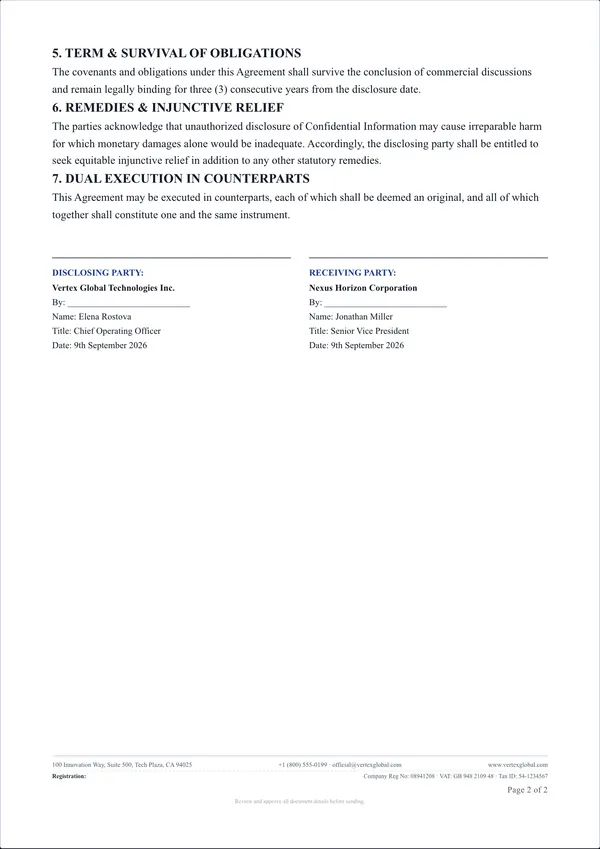 Non-Disclosure Agreement (NDA) template, page 2