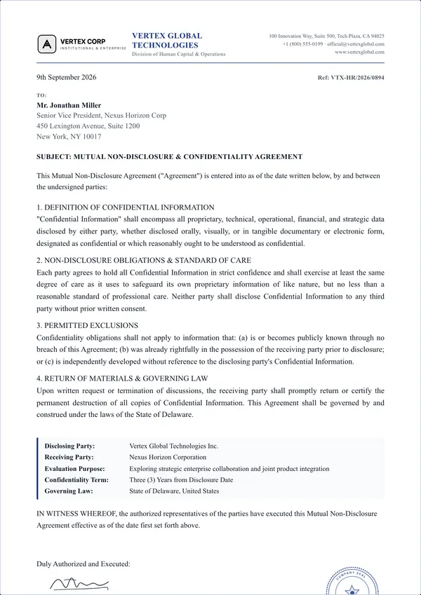 Non-Disclosure Agreement (NDA) template example
