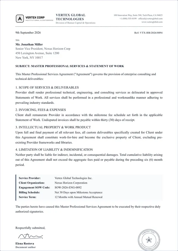 Professional Services Agreement template example